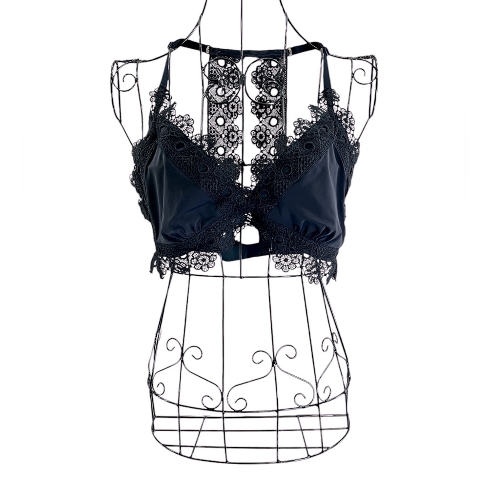Aerie Black Racerback Feminine Flirty Lace Bralette, Size Large